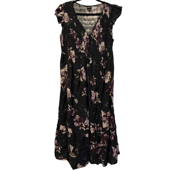 torrid Dresses & Skirts - New Torrid Smocked Tiered Maxi Dress Black Purple V-Neck Cap Sleeve Sz 2X